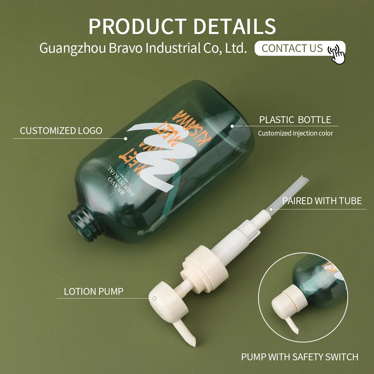 Eco-friendly 500ml Green PET Pump Bottle for Cosmetic Skincare